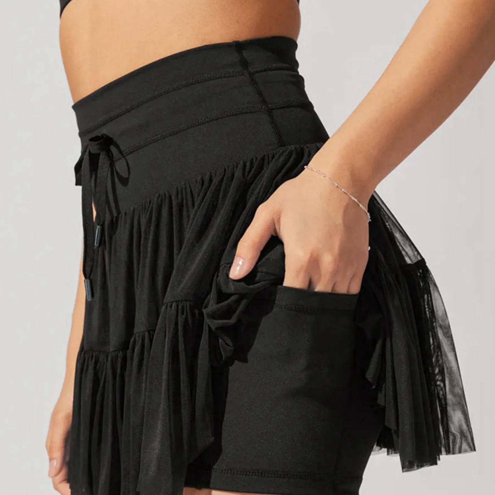 

2024 New Sport Skirt Women Patchwork Solid Color Summer Tennis Skirt Spandex High Waist Lace-Up Mini Skirt Outfit Clothes