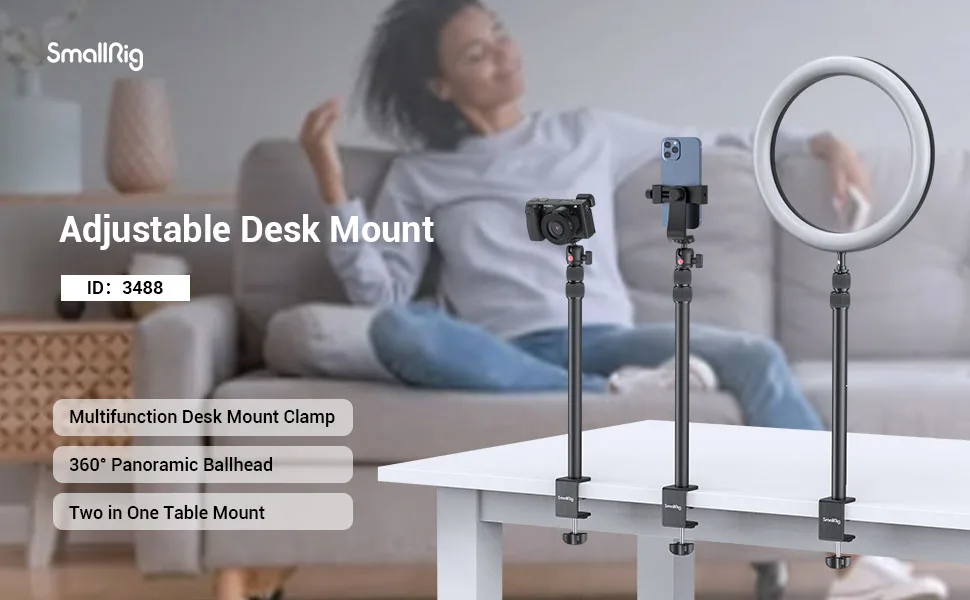 Camera Desk Mount Table Stand 15"-35" with 1/4" Ball Head Adjustable Light Stand