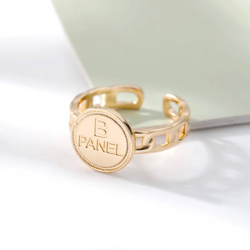 Stainless Steel Round Ltr Rings Women Gold Color