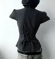 Y2K Stripes Slim Fashion Punk Women Tide Goth Aesthetic Camisole Harajuku Classic Soft Hot Singlet Mature Short Sleeve Clothing - Image 3