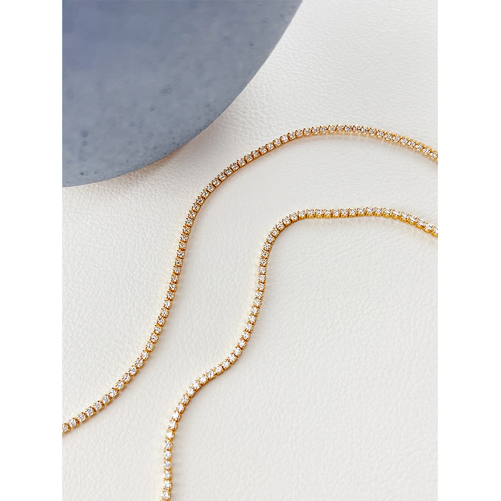 Ghidbk 1mm Dainty Super Thin Cz Tennis Choker Necklace Round