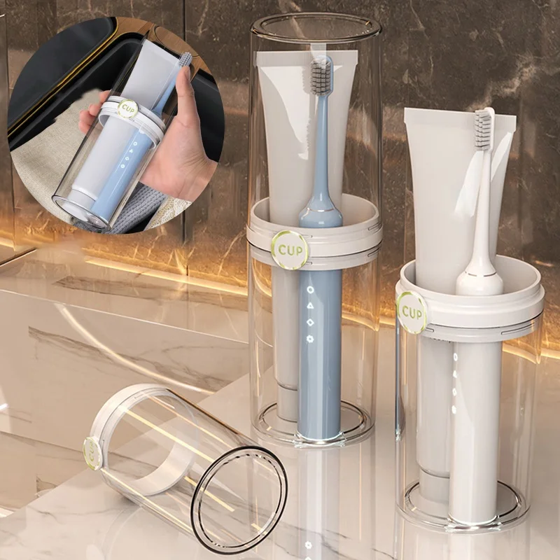 Portable Toothbrush Cup Bathroom Toothpaste Holder Storage Case Travel Toiletries Organizer With Dust Cover_voghion.com