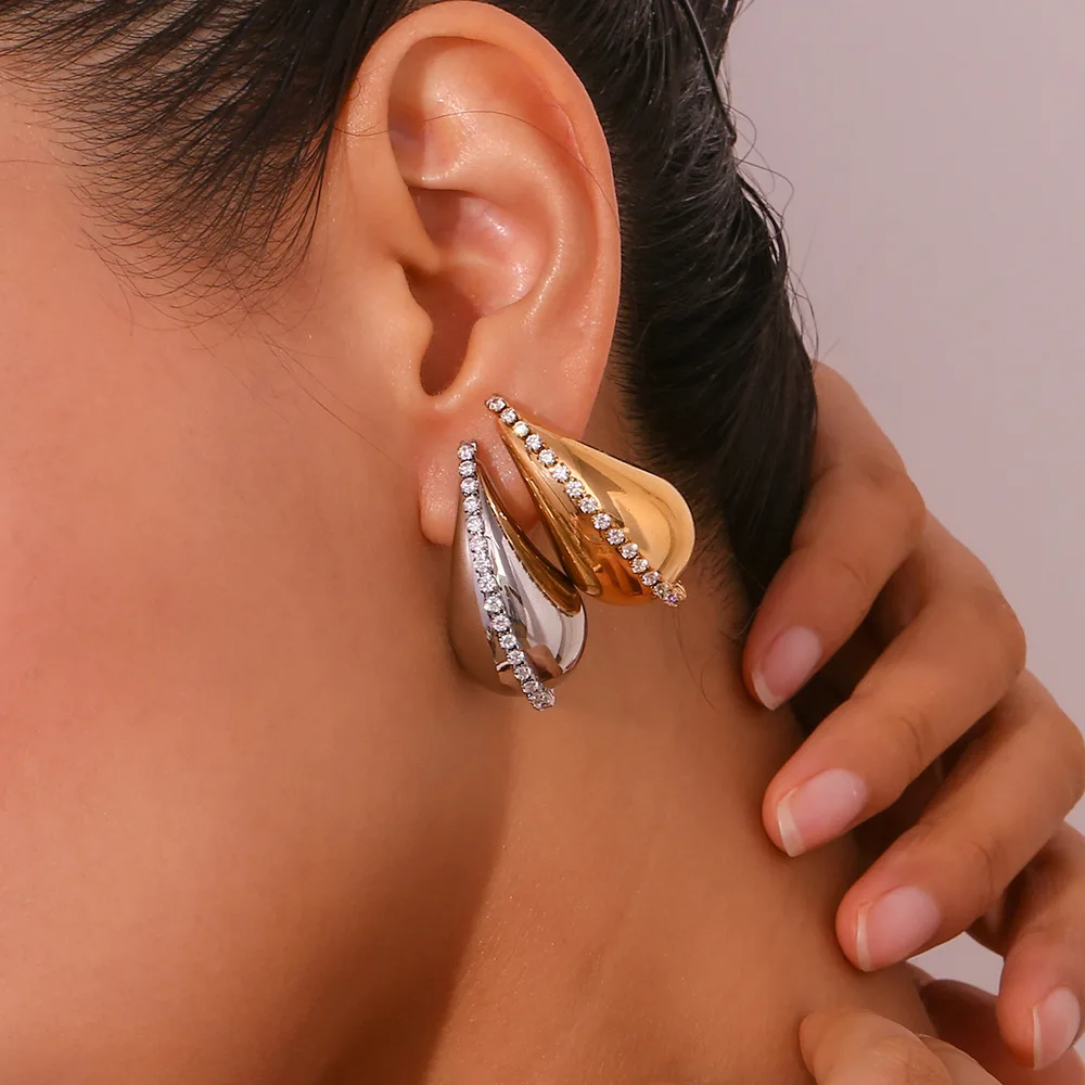 

Vintage Stainless Steel Earrings for Women Fashion Crystal Hollow Droplet 18K Gold Plated Luxury Jewelry Party Christmas Gift