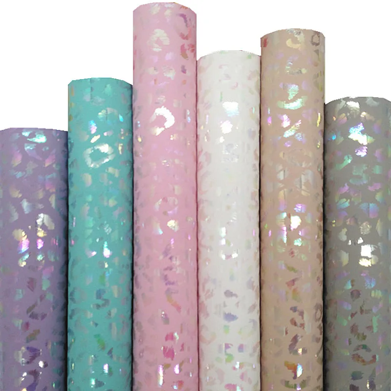 Description Picture 2 of itemIridescent Leopard Faux Leather Sheets Pastel Colors Leopard Synthetic Leather Fabric Handmade Craft For Bows DIY 21x29CM Q1424