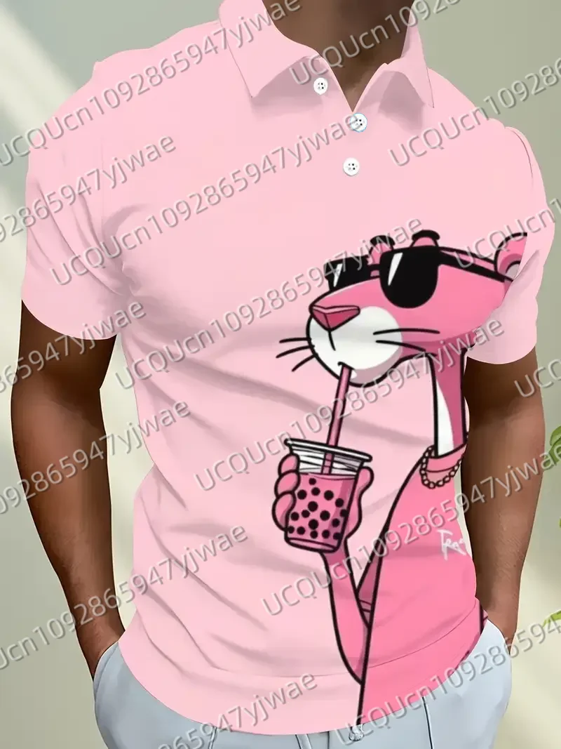 Men's Casual Short Sleeve Shirt 3D Pink Panther Print Breathable