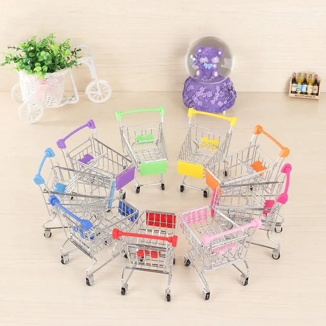 Mini Shopping Cart Kids Toys Simulation Supermarket Hand Trolleys Pretend Play Toy Kids Room Desktop Storage Basket Kids Toy 2