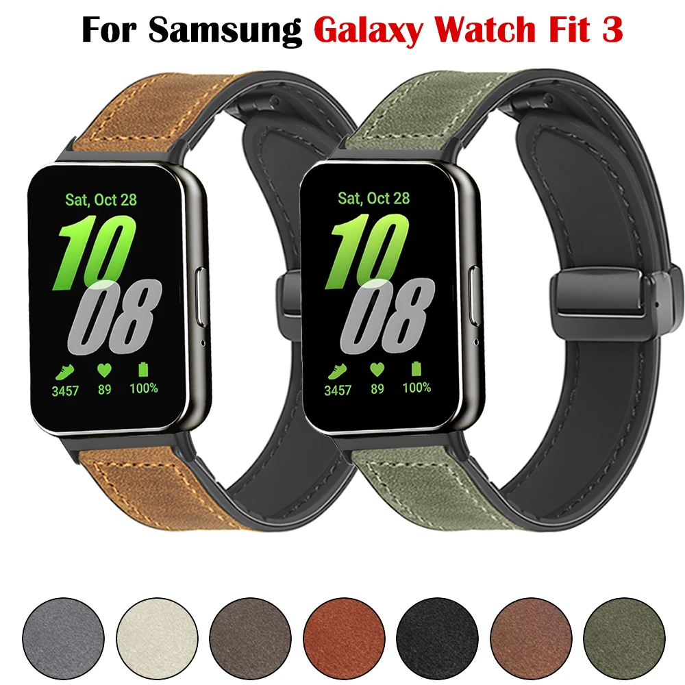 Luxurious Leather and Silicone Magnetic Buckle Watch Strap Bracelet