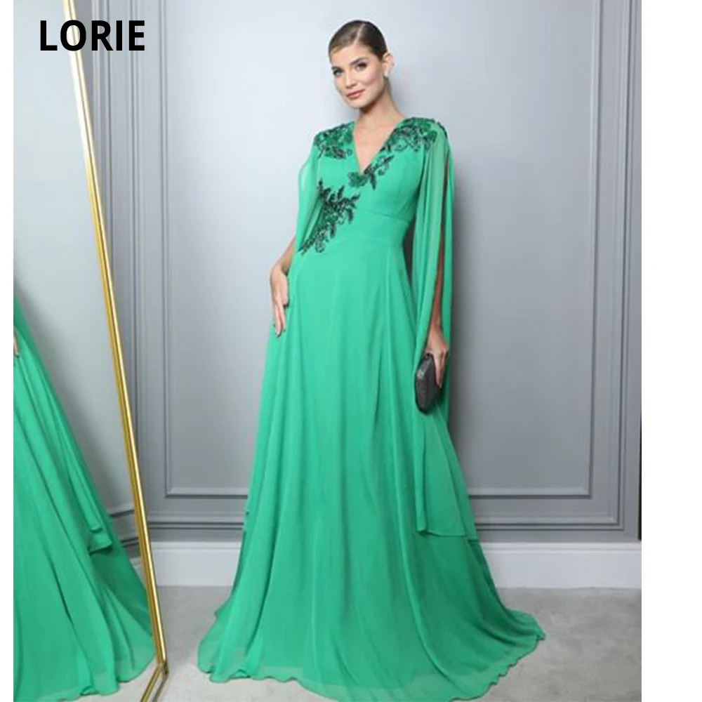 

LORIE Dubai Green Evening Dresses Strapless V-neck Chiffon Lace A-line Arabic Prom Gown Wedding Party Dress abiti da cerimonia