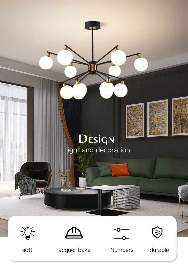 dining room light fixtures Modern light luxury chandelier living room iron glass creative simple bedroom multi-head pendant lamp led chandelier