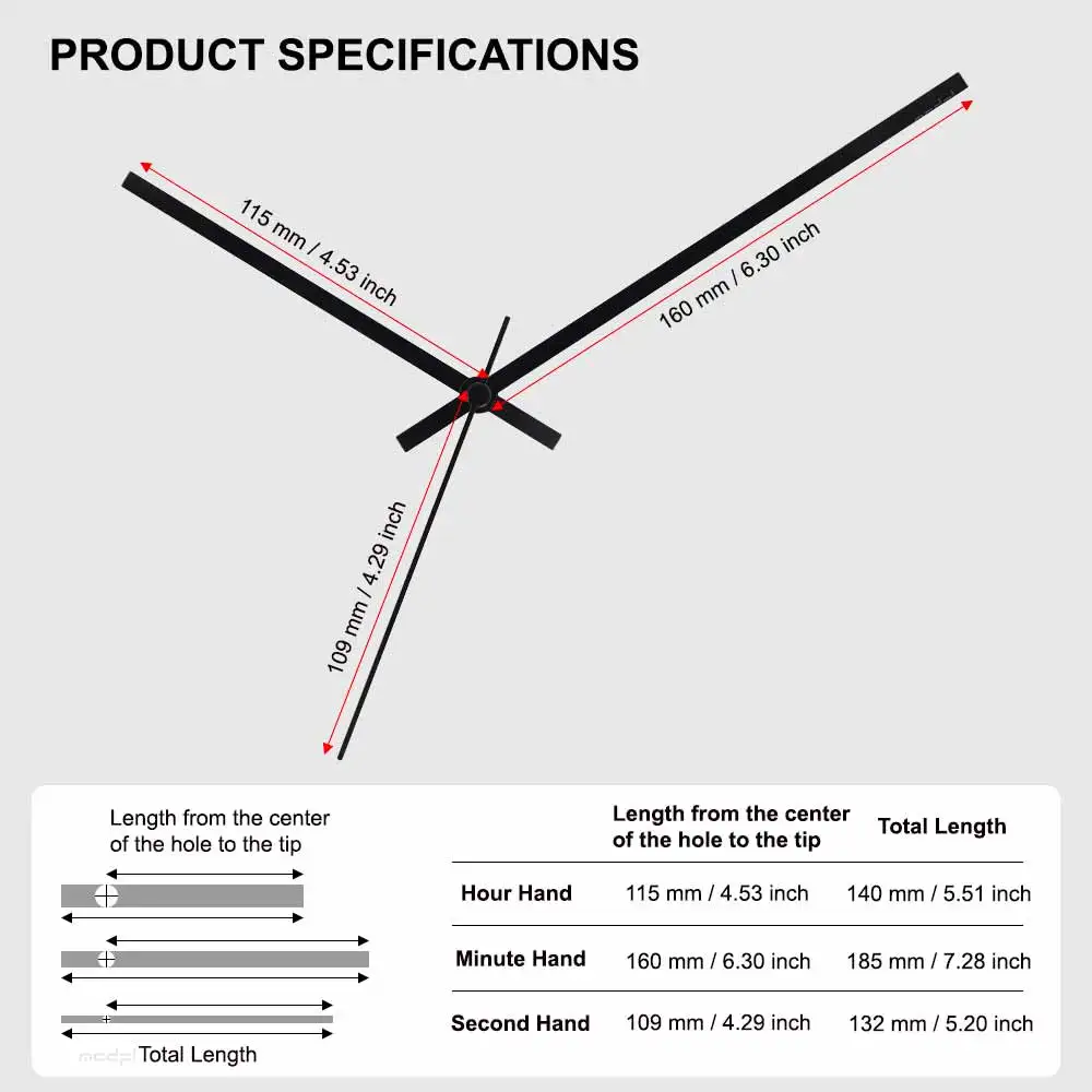 MCDFL Aluminum Clock Hands Black Long Wall Watch Needles Mechanism Repair Kit Quartz Movement Modern Timepiece with Spare Parts wall clock movement quartz clock movement