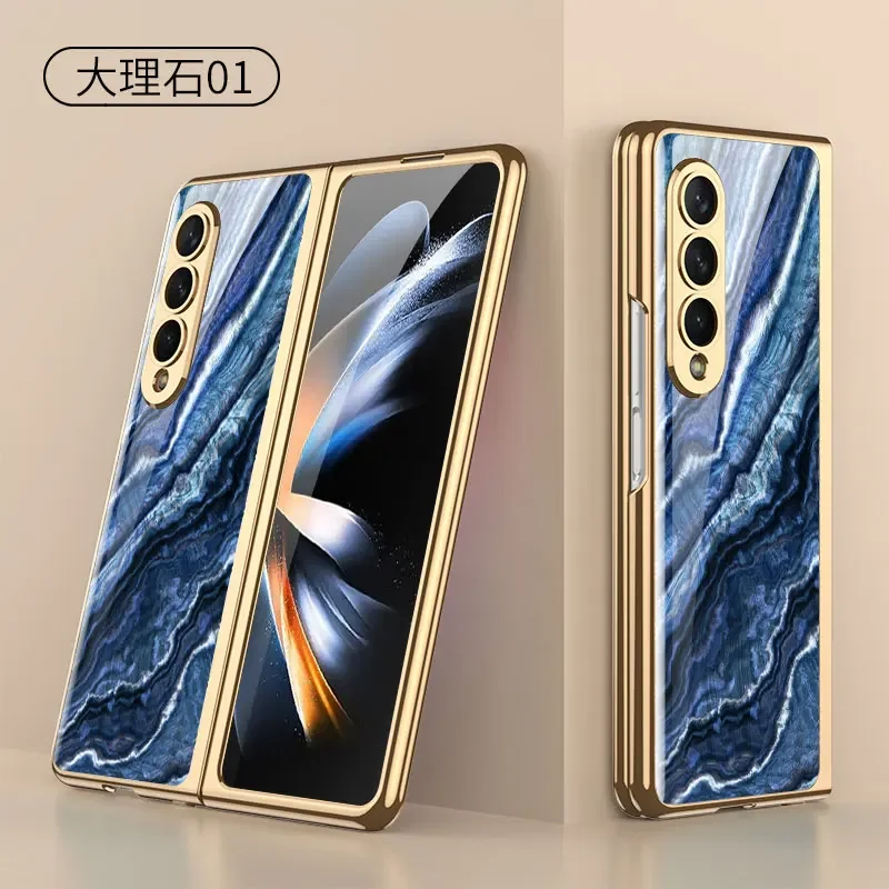 Luxury Plating Frame Case For Samsung Galaxy Z Fold 4 5G Painted Pattern Tempere