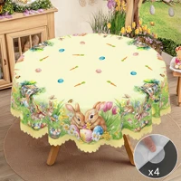 1 Easter Round Tablecloth, 5 Sizes Available, Tulip Easter Bunny Egg Garden Printed Square Tablecloth, Edge Embossing Process, Spring Garden Tablecloth Decoration, Tablecloth for Daily Home Kitchen, Terrace Use, Easter Decoration 2