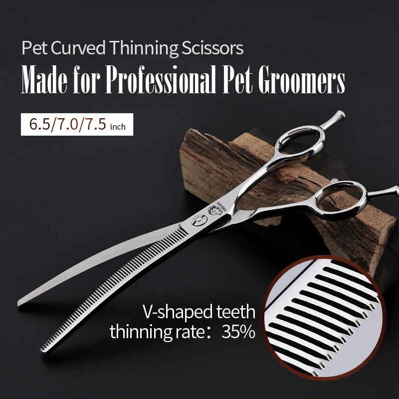 Dog Grooming Scissors 6.5/7.0/7.5 Inch Professional 440C Steel for Dogs Face Body Curved Thinning