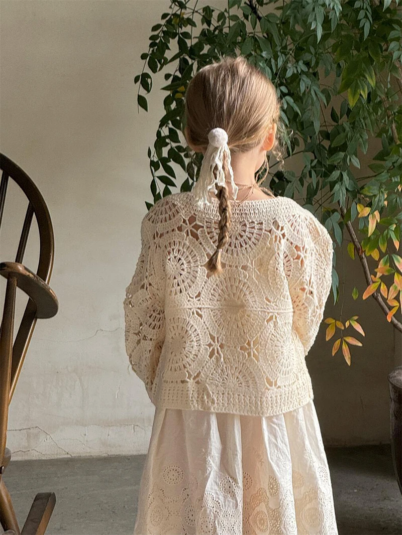 Girls Knitted Floral Sweater Pullover Top