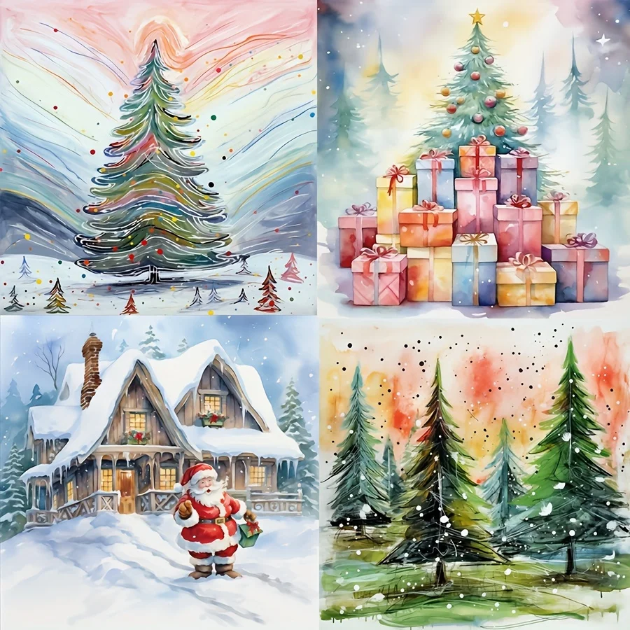 Background Paper and Sticker set Christmas with Snowman Santa Claus Patterns for Scrapbooking Paper Craft Junk 52pcs