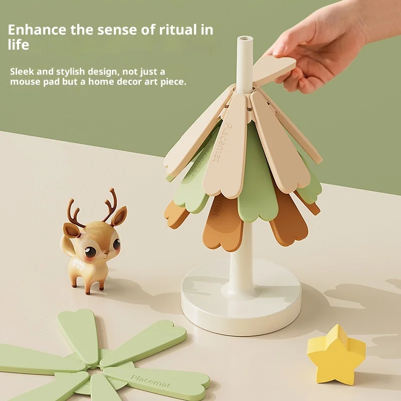 Hot Four Layer Silicone Tree Trivets Heat Resistant Table Mat Coaster Anti Scald Pot Mat Creative Home Decoration Festival Gift