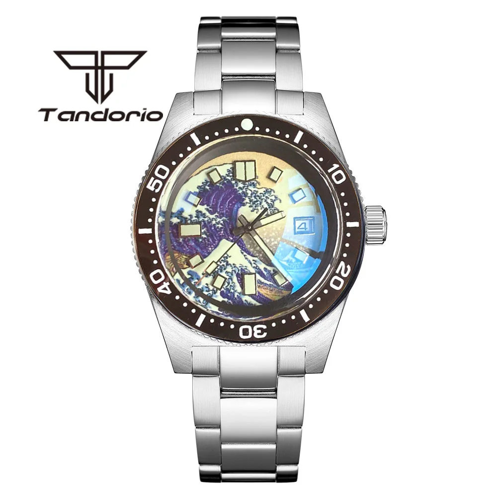 Tandorio 62mas NH35A PT5000 300M Automatic Dive Men Watch Domed AR Sapphire Glass 120 Clicks Rotating Bezel Date Steel Bracelet