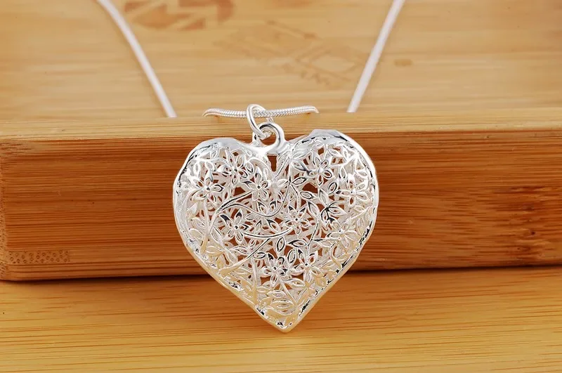 925 Sterling Silver Necklace For Women Heart Leaf pattern Pendant 18-26inch Christmas gifts wedding Jewelry pendant necklace silver necklace silver pendant silver necklace charms