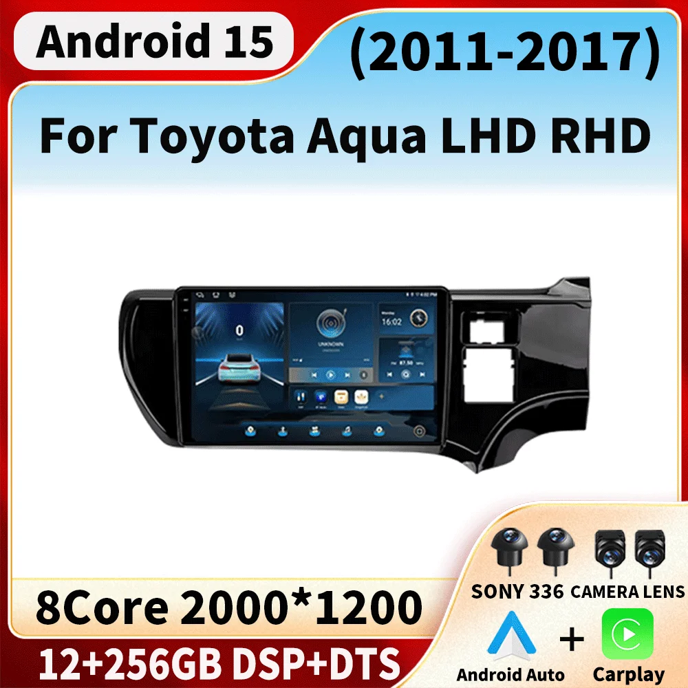 Android 15 Carplay Car Radio Auto WIFI+4G Multimedia Player For Toyota Aqua LHD RHD 2011 - 2017 Autoradio Stereo 2din Head Unit