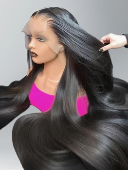 300 High Density Hd 13x4 13x6 Bone Straight Human Hair Lace Front Wigs Pre Plucked Baby Hair Brazilian 40 46 Inch 360 Full Lace Frontal Wigs For Black Women 100% Real Human Hair Natural Black Color 1