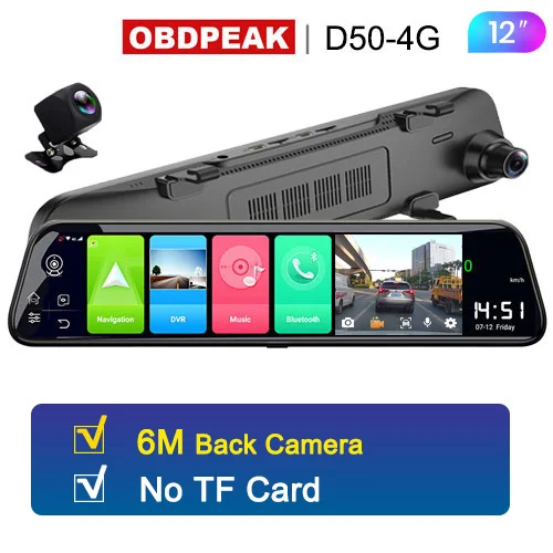 OBDPEAK D50 12 ''ADAS Stream Media lusterko wsteczne Avtoregistrator 4G  Android inteligentna kamera samochodowa FHD 1080P rejestrator samochodowy  GPS - AliExpress Samochody i motocykle