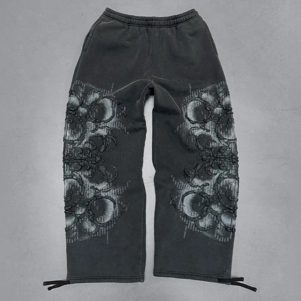 Y2k Gothic Style Mens Suit Black Print Zipper Hooded Sweatshirt Simple Cotton Hip Hop Large Size Loose Print Jogger Pants Unisex 4