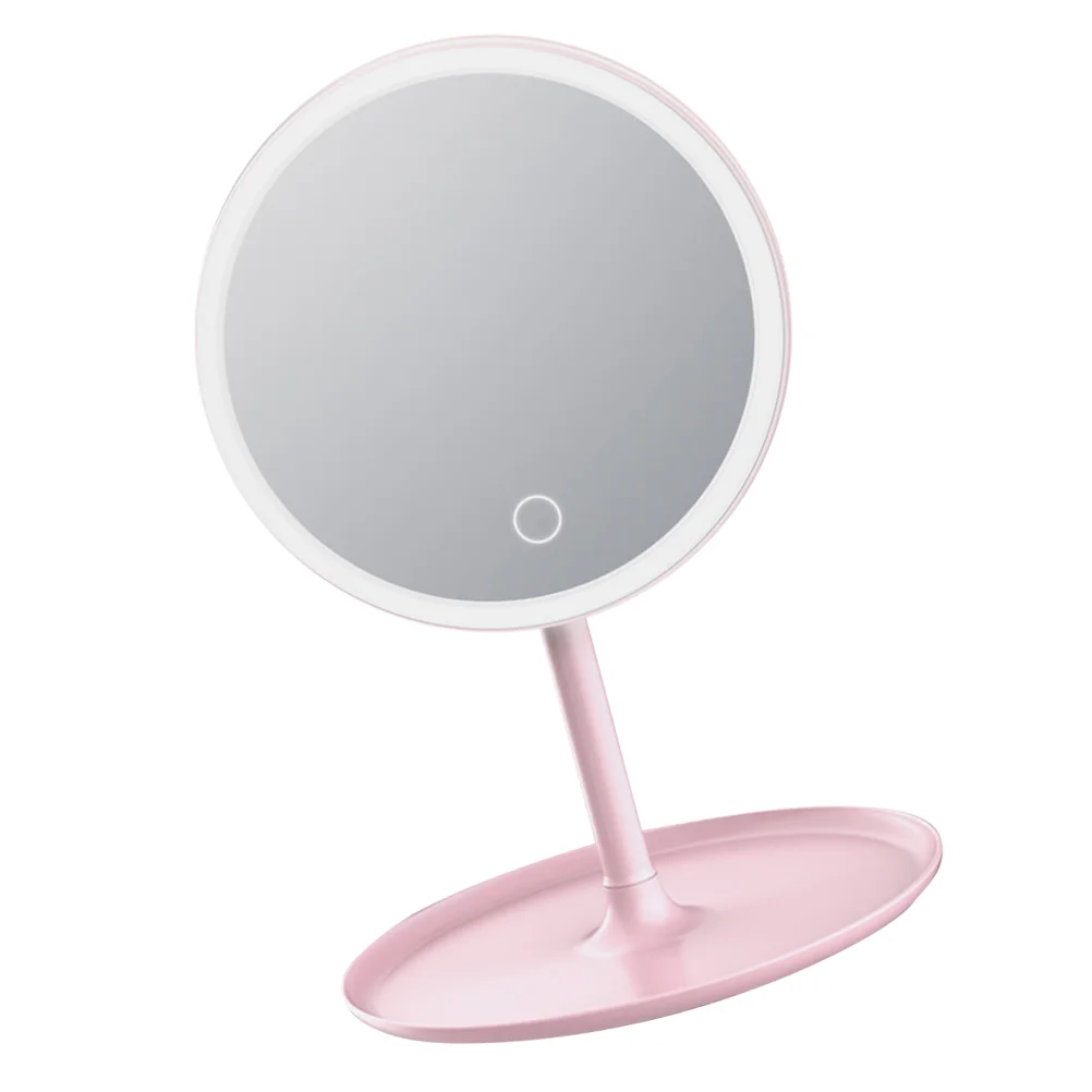 

Настольное зеркало для макияжа, настольное зеркало для макияжа с подставкой, перезаряжаемое зеркало для макияжа (USB зарядка, три цвета, цвет светодиодный, розовый)