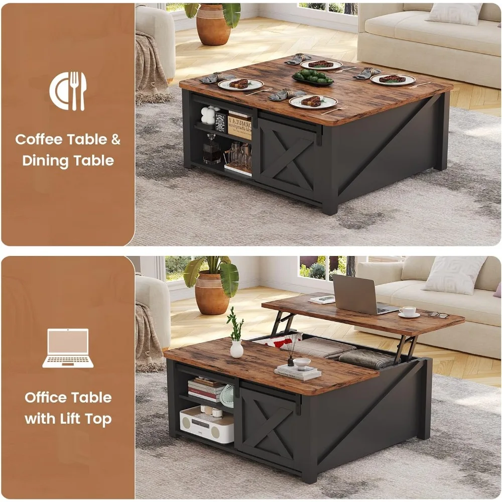 31.5" Lift Top Coffee Table with Storage, Square Coffee Table for Living Room, Farmhouse Coffee Table with Large Hidden 4