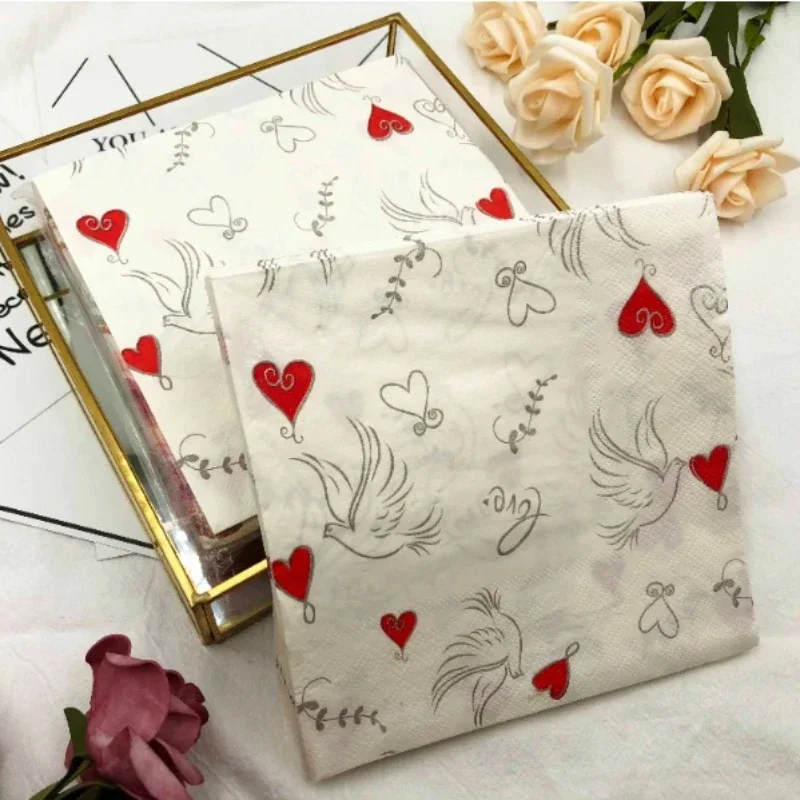 Paper Napkins Disposable Paper Placemats Tissue Paper Decoration Colourful Printed Napkin Wedding Creative Paper Napkin Wedding Heart Shaped Facial Tissue Table Setting Paper Placemat 20pcs/pac