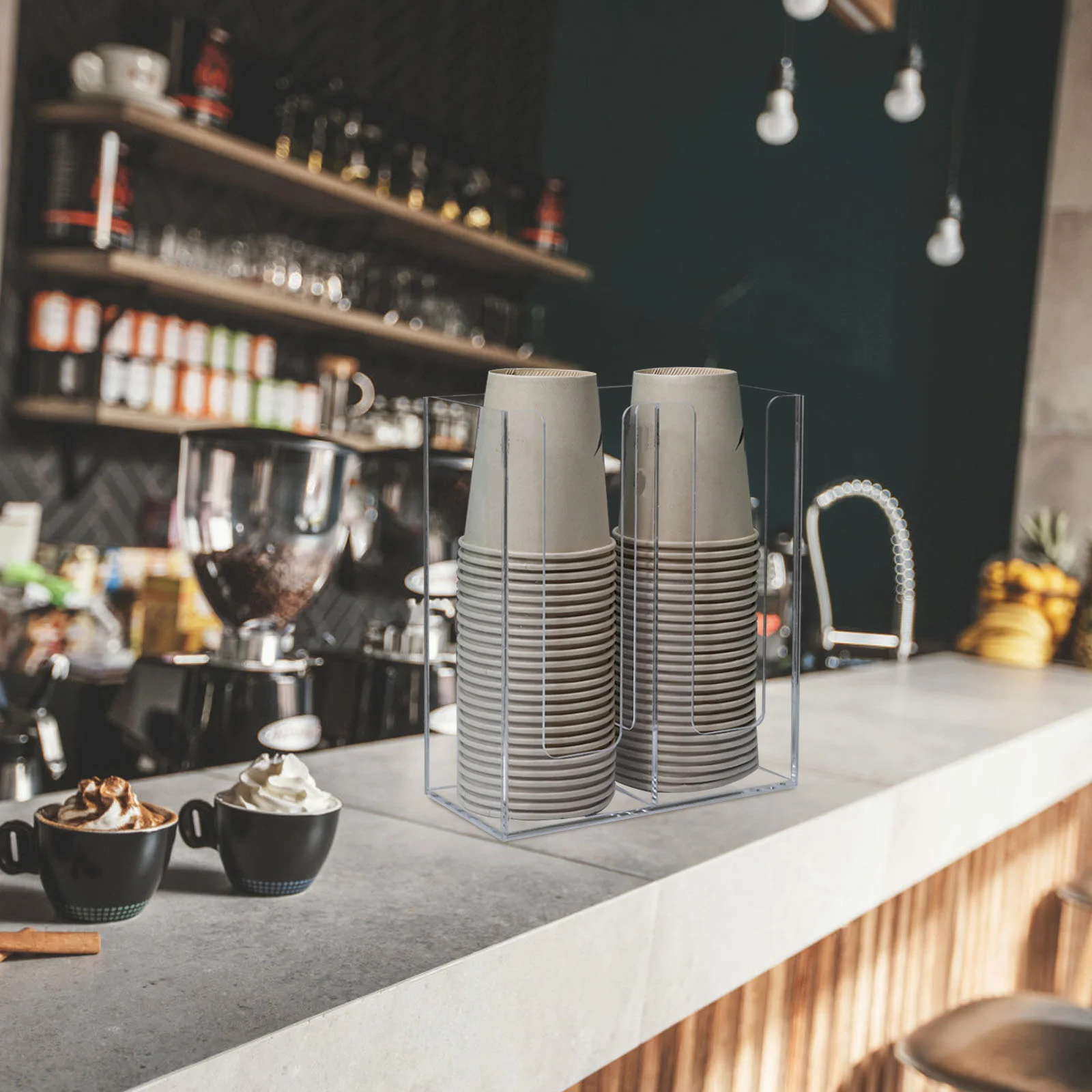 Transparent Two Slot Paper Cup Holder Disposable Cup Dispenser Desktop ganizer Coffee Shop Rack Storage Tumbler