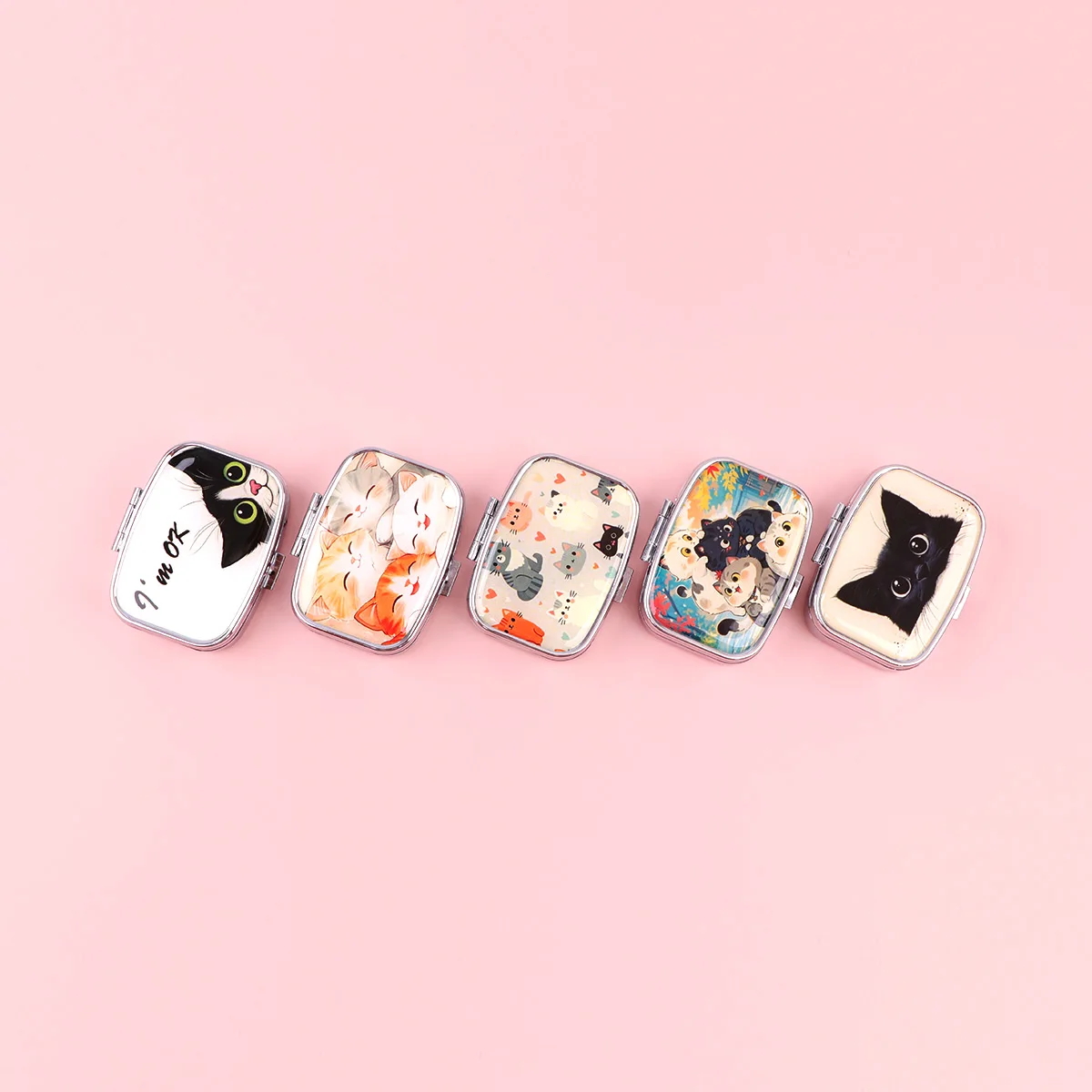 Cartoon Tiere Katzen Pille Box Unterteilt Metall Quadratische Pille Box Reise Tragbare Splitter Medizin Fall Kleine Pille Container Fall Box – Detail 3