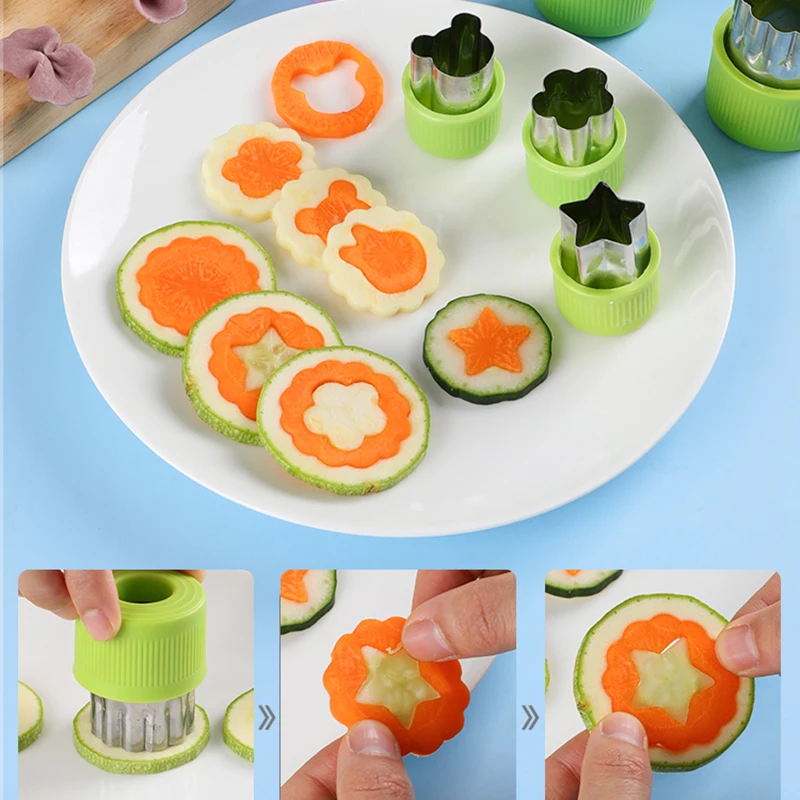 

3Pcs Star Heart Shape Vegetables Cutter Plastic Handle Portable Cook Tools Stainless Steel Fruit Cutting Die Kitchen Gadgets
