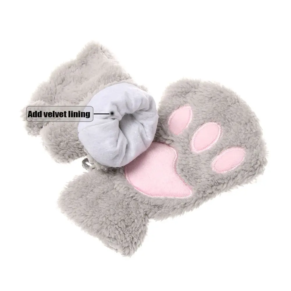 Lovely Warm Plush Fluffy Warm Children Gloves Cat Paw Mittens Fingerless
