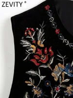 Zevity Women Vintage Sequins Flower Embroidery Vest Jacket Ladies National Style Patchwork Casual Velvet WaistCoat Tops CT2978 - Image 5