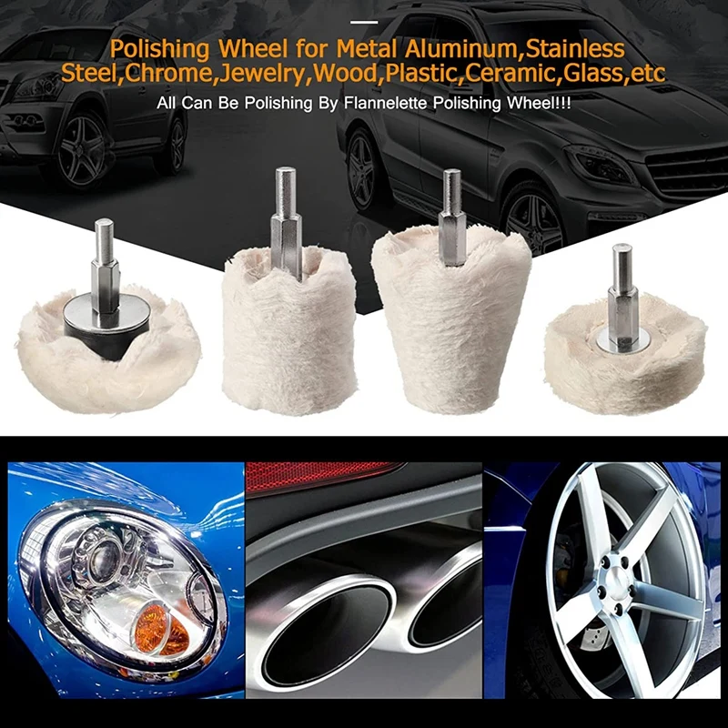 Polishing Wheel For Drill ing Pad Wheel Kit 4Pcs White Flannelette Polishing Mop With 1/4Inch Hex Shafts