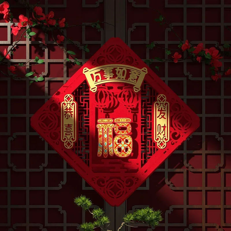 

Decorative Chinese New Year Fu character door post Fu character hanging post lion entry door mini glass Dragon Year window glass