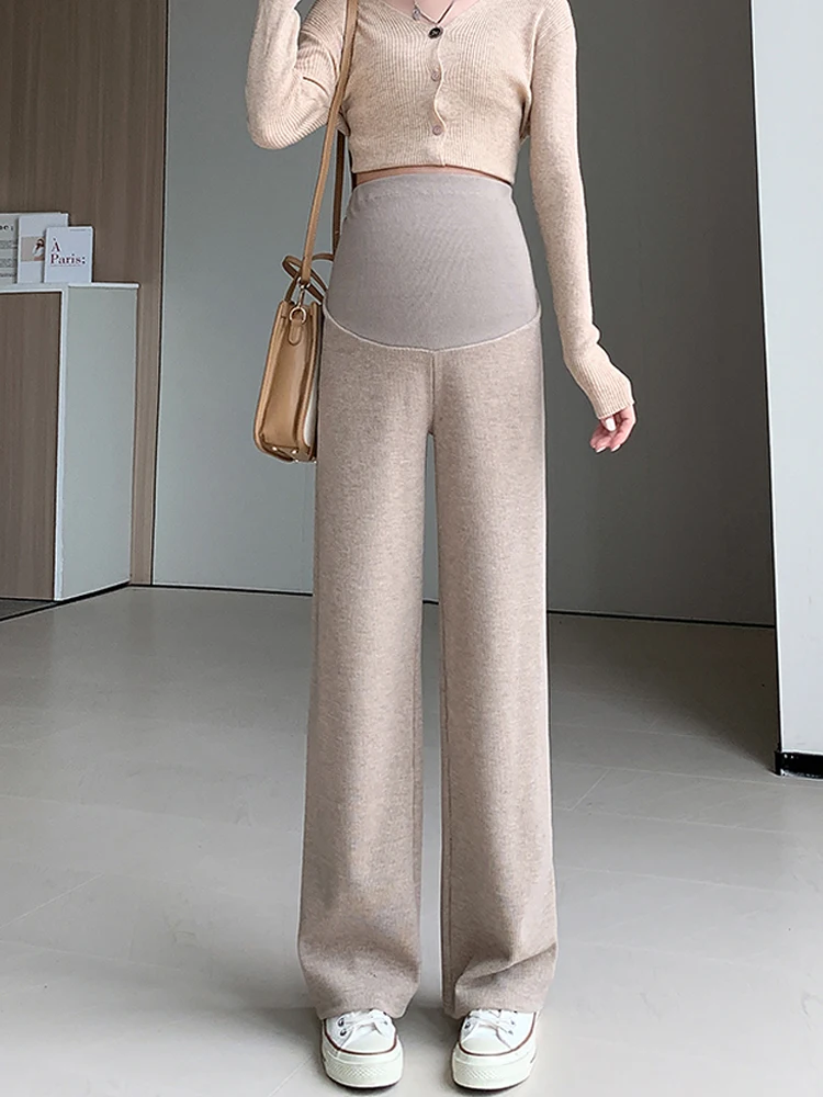 임산부 바지 가을 겨울 패션 블랙 와이드 레그 팬츠 여성 가을 겨울 양털 두꺼운 루즈 스트레이트 튜브 팬츠