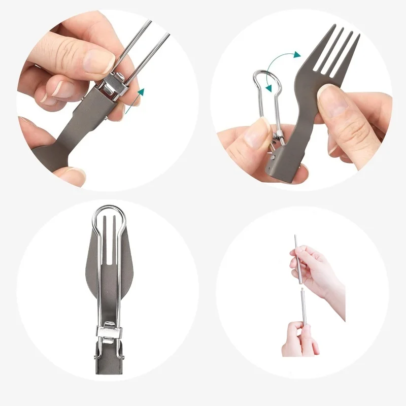 Titanium Foldable Utensil Set – Lightweight Portable Fork, Spoon, Knife & Chopsticks for Camping & HikingTitanium Folda 2
