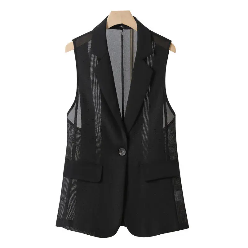 

White Vest Female Thin 2024 New Summer Fashion Slim Sleeveless Vest Outside Mid-long Tank Top Single Breasted Cardigans L79