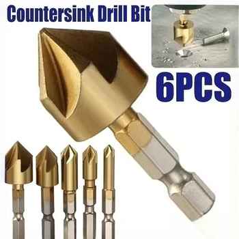 Titanium Countersink Drill Bit Set – Chamfer & Taper Hole Cutter for Wood & Metal, Countersunk Deburring & Chamfering Woodworking Tools 1