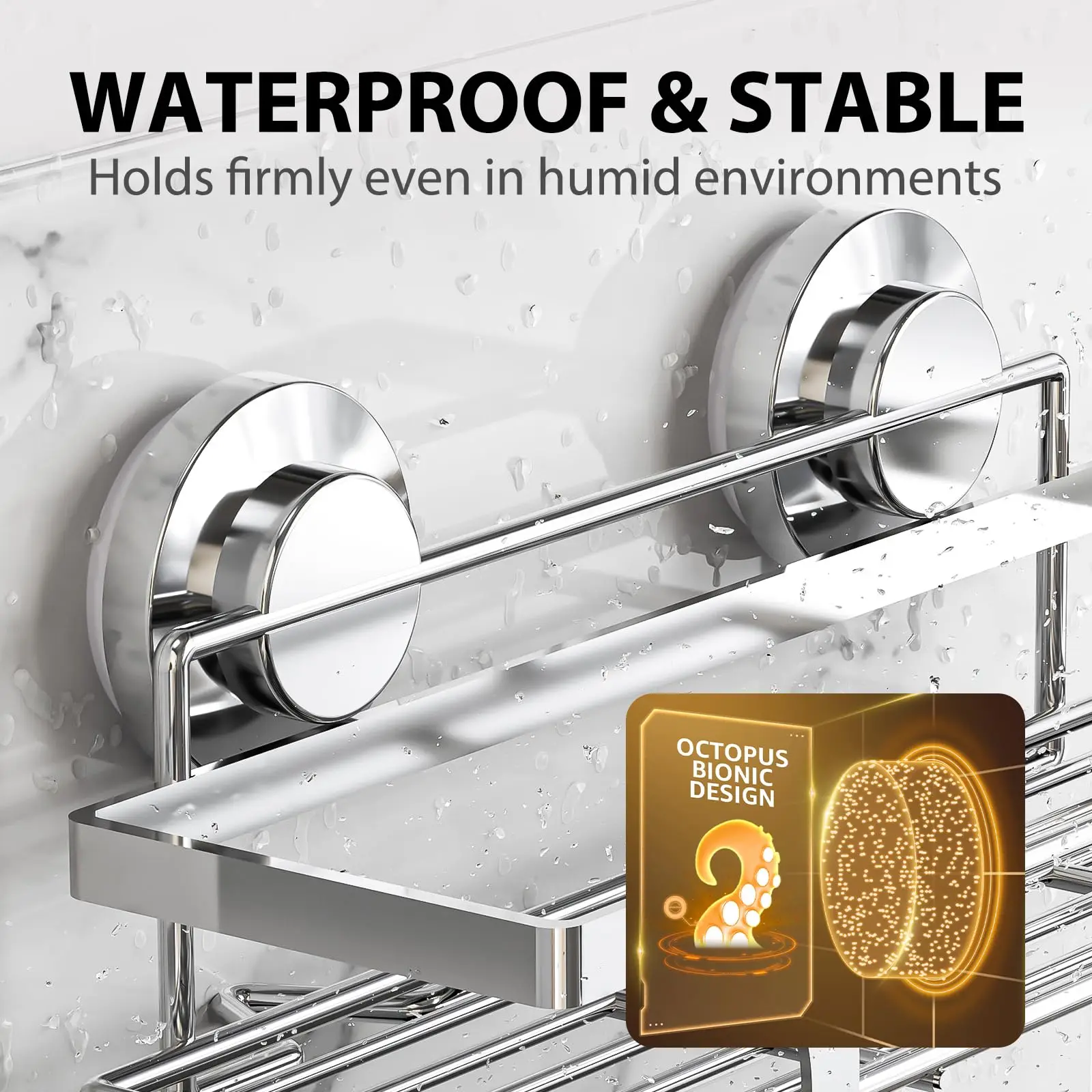 Shower Caddy Suction Cup 2PCS Shower Shelves Metal Storage NO-Drilling Bathroom Shelf Organizer