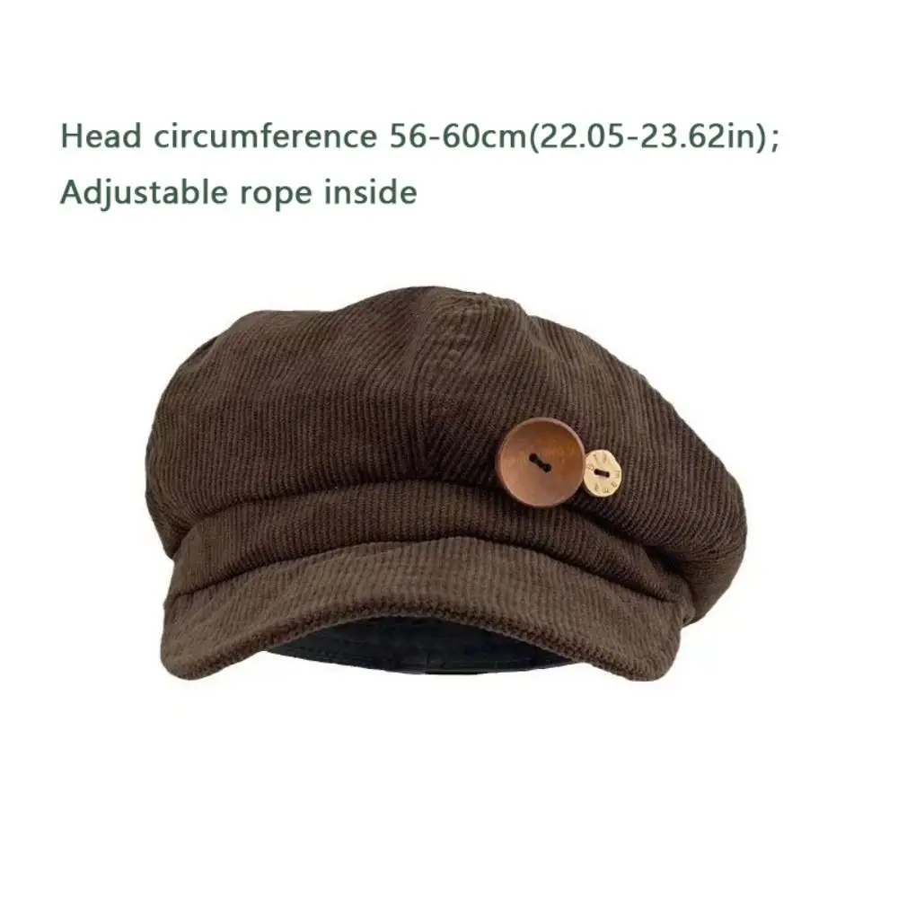 Double Button Decoration Corduroy Baseball Caps Windproof Keep Warm Newspaper Hat Beret Adjustable Autumn Winter Sun Cap Outdoor
