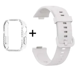 Silicone Strap with Shiny Rhinestone Protective Case for Fashion Sports Bracelet (WHITE)