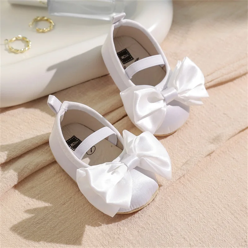 Toddler Baby Girls Princess Dress Shoes Elegant Big Bowknot First Walker Shoes Newborn Soft Non-slip Flats