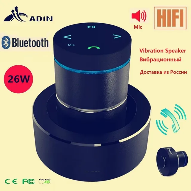 Adin 26w Vibration Bluetooth Speaker Wireless Music Soundbar Subwoofer Neighbor Column Portable Mini Vibro Resonance Speakers