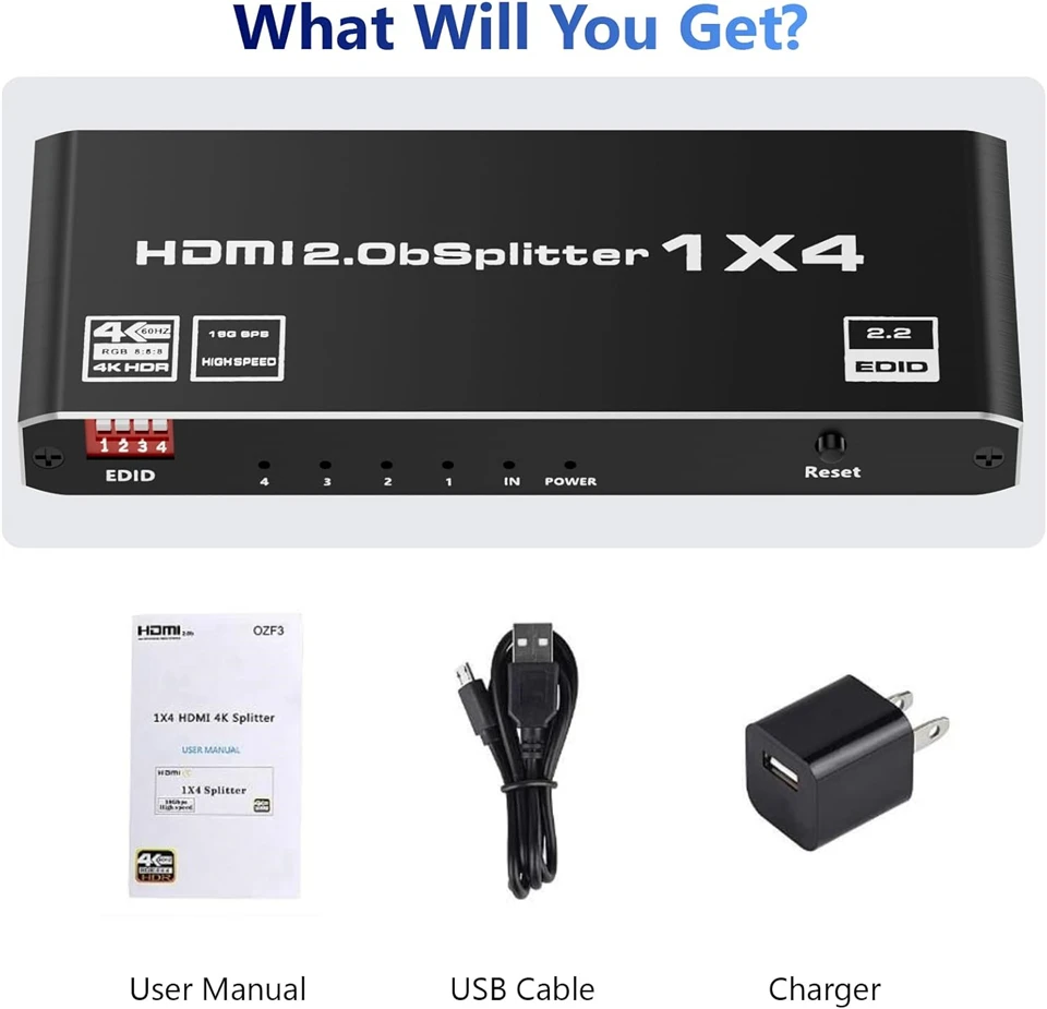 4K 60Hz HDMI-compatible Splitter 1 input 4 outputs HDMI Adapter one to 2 4 HD Vi