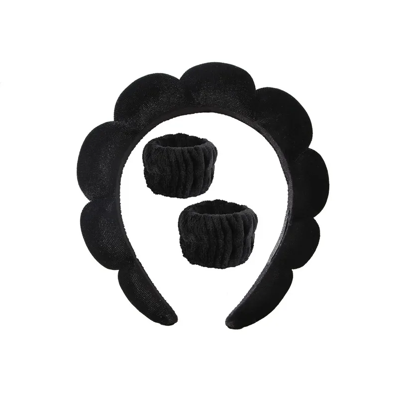 Luckybear Fascia per capelli da spa per lavare il viso, fascia per trucco in velluto, fascia per la cura della pelle con bolle e braccialetti per il lavaggio del viso, fascia per