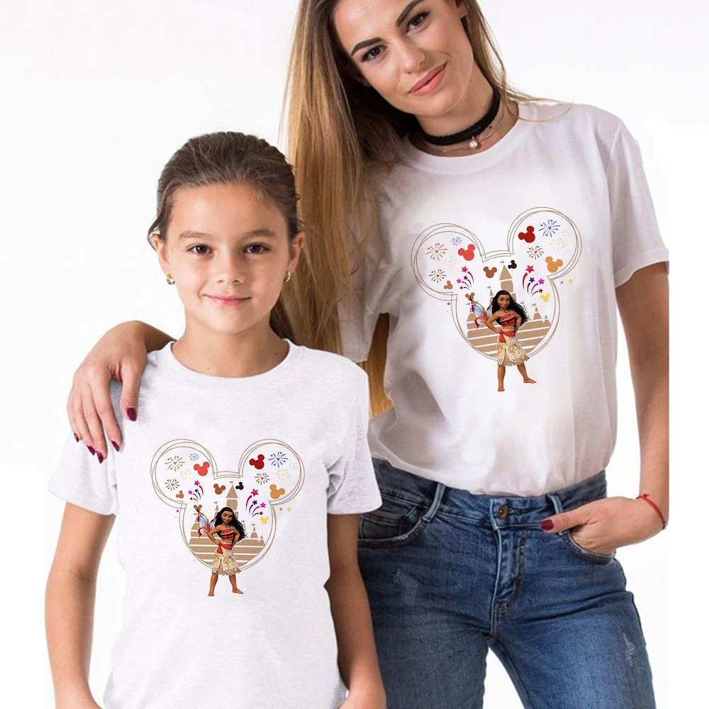 

Disney Mickey Moana Clothes Aesthetic Fashion Mom and Daughter Disneyland Trip T-shirt Cartoon Cute Girl Tops Summer Street