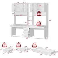 2-in-1Computer Desk for2Person with 82.7" Tall Bookshelf&3-Color Lights,90.6"L-Office Desk with4Drawers,14Shelves&6 Glass Doors 2