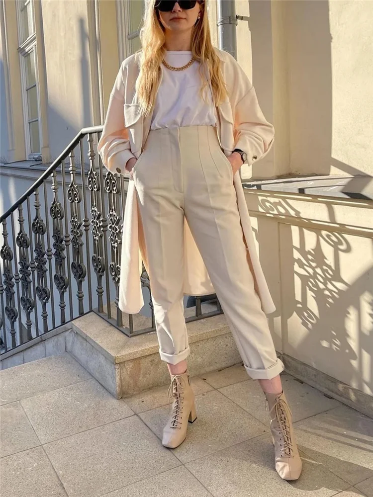 Woman Casual Solid High Waisted Pants 2022 Spring Elegant Female Basic  Pocket Pant Office Ladies 14 Color Pant
